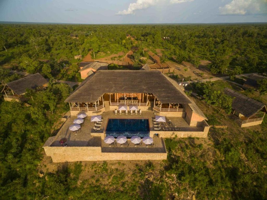 MoleZaina Lodge的享有带游泳池的房屋的空中景致