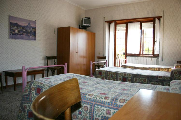 钱皮诺艾尔伯格安娜酒店的酒店客房设有两张床和一张桌子。