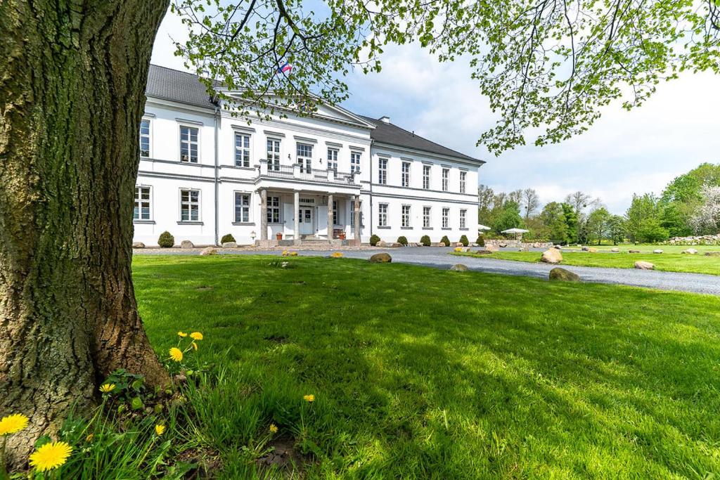 Mölln格罗斯赫勒旅馆的前方有树的大白色房子