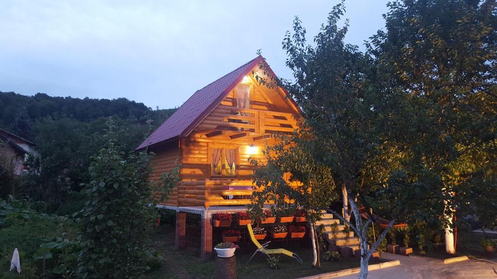 库伦瓦库夫Vacation home SAJRA的小木屋的一侧有灯