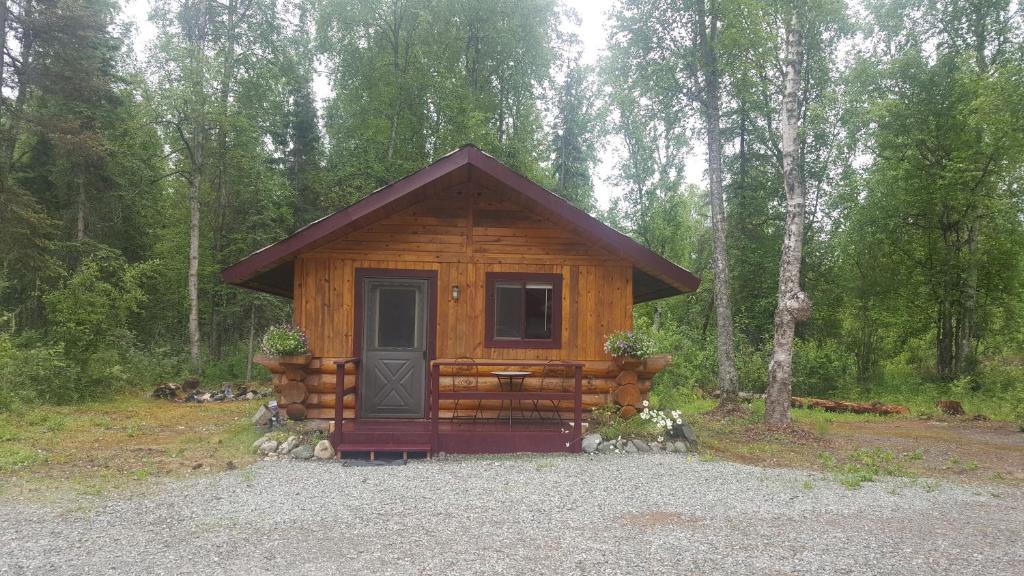 塔尔基特纳Talkeetna Fireweed Cabins的森林中间的小小屋