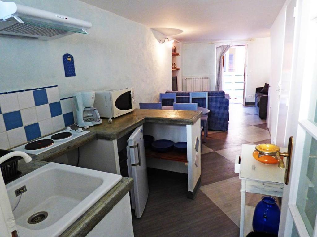 伊索拉Maison Authentique Proche Isola 2000 et Auron的一间带水槽和微波炉的小厨房