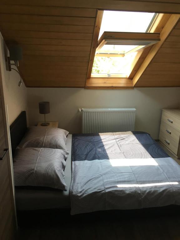 扎马迪Laza Vendégház的一间卧室配有一张床和天窗
