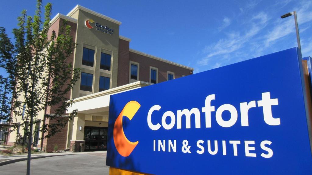 博伊西Comfort Inn & Suites Boise Airport的舒适旅馆和套房的标志