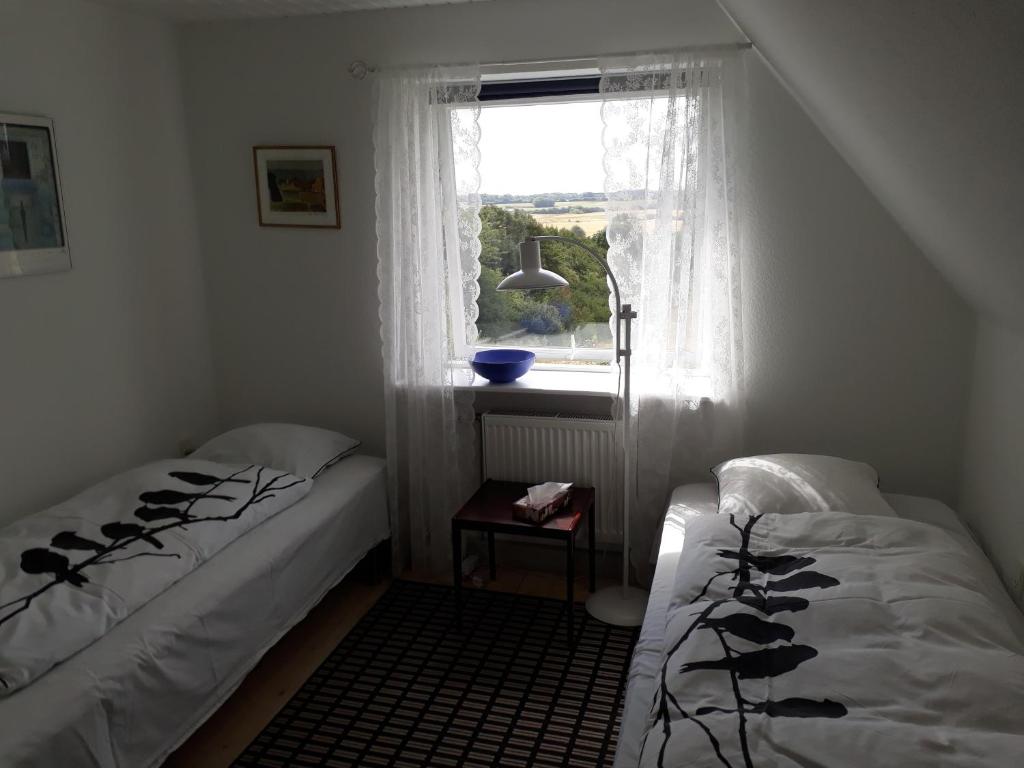 哈泽斯莱乌Rosenhuset的小型客房 - 带2张床和窗户