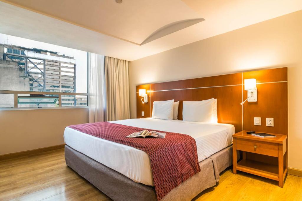 墨西哥城欧洲之星酒店的一间设有大床和窗户的酒店客房