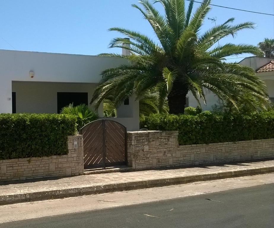 托雷苏达Villa Giordano的一座带大门和棕榈树的房子