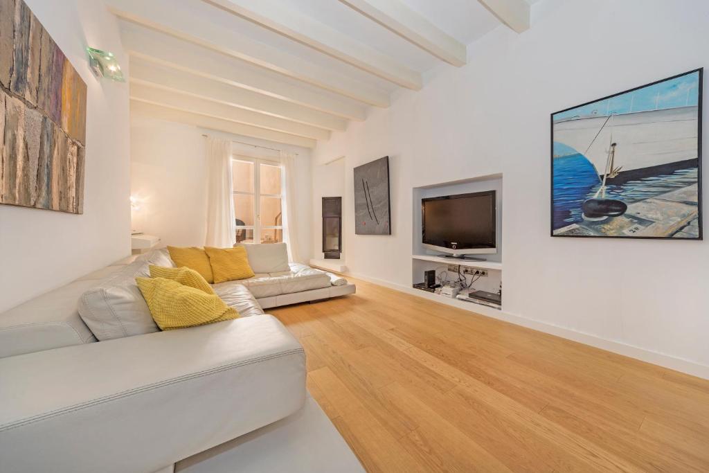 马略卡岛帕尔马Catany - Casa familiar的客厅配有白色沙发和电视