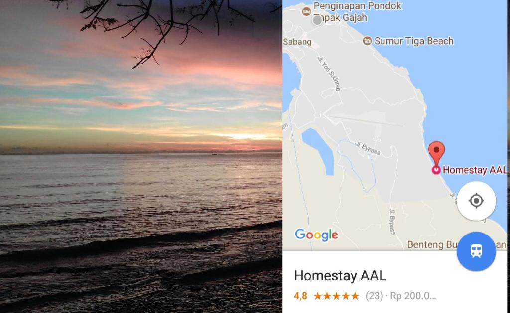 沙璜AAL Homestay的海滩地图和海洋的屏蔽