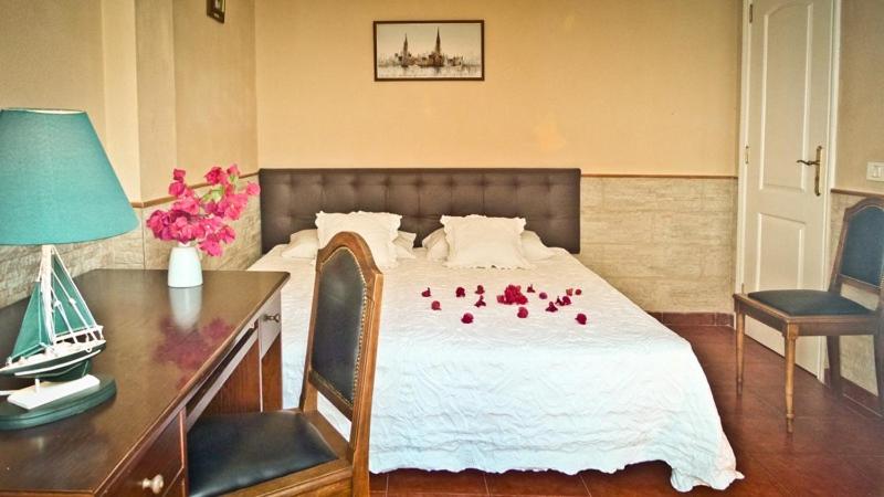 洛斯雷亚莱霍斯Casa Buganvilla的一间卧室,床上有红色玫瑰
