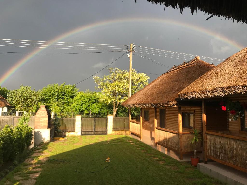 VişinaCasa Arina的天上一带院子的房子上的彩虹