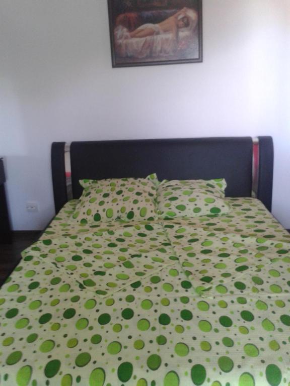 斯拉蒂纳Villa ALEX的一张带绿色被子和枕头的床