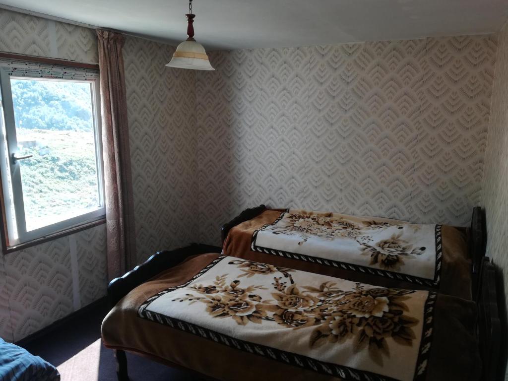 居塔Levan & Megi的带窗户的客房内的两张床