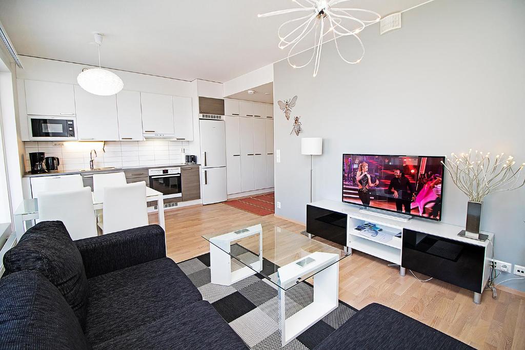 瓦萨Pro Apartments 5的带沙发和电视的客厅