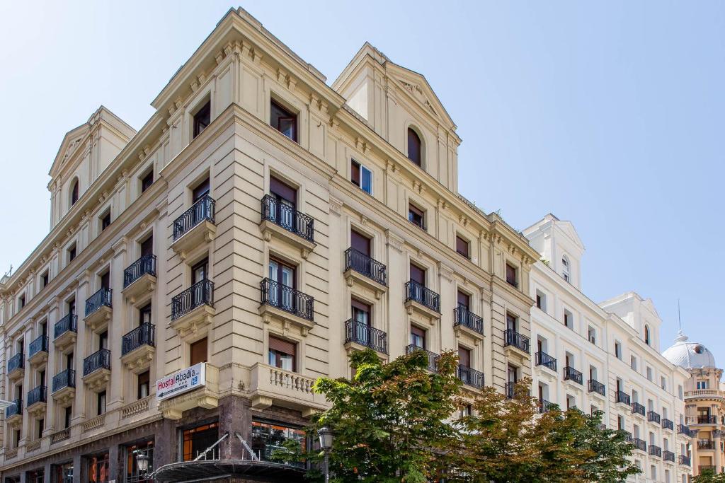 马德里阿巴迪亚马德里旅馆的一条城市街道上的白色大建筑