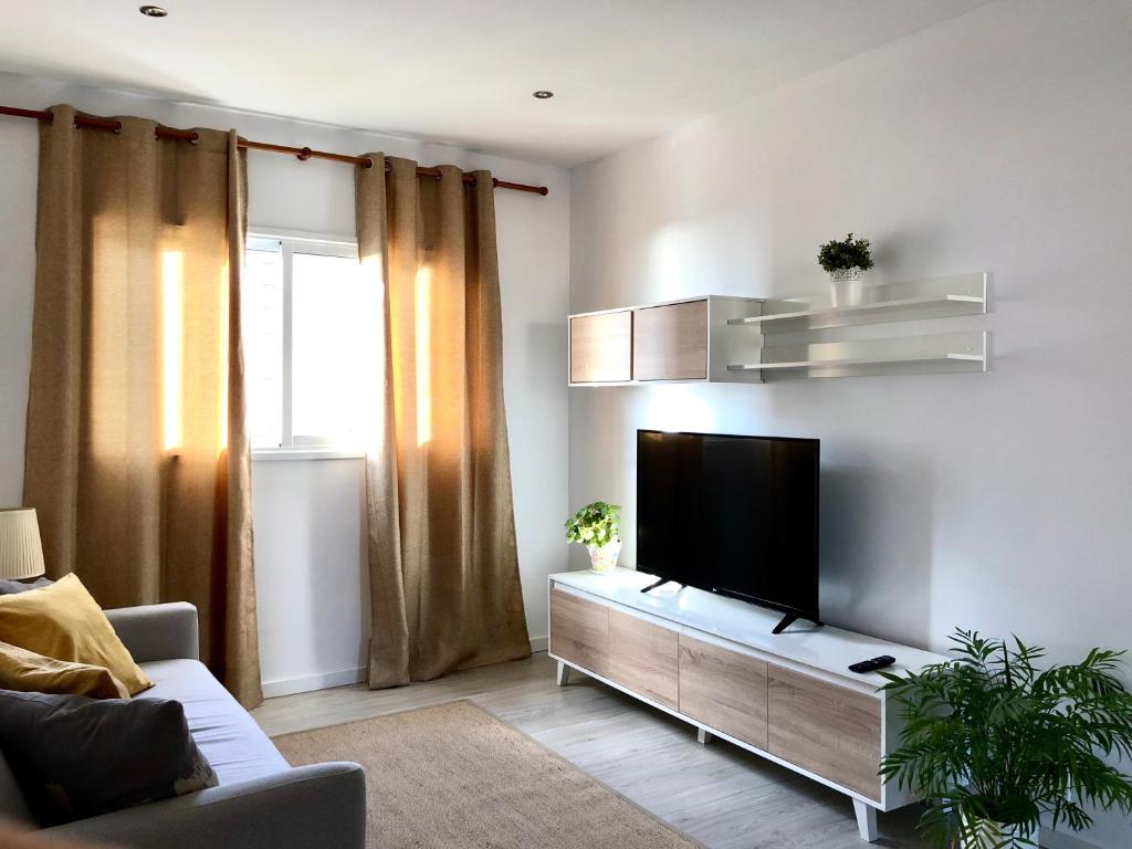 圣克鲁斯-德特内里费Apartamento de la Candelaria I的客厅设有壁挂式平面电视。