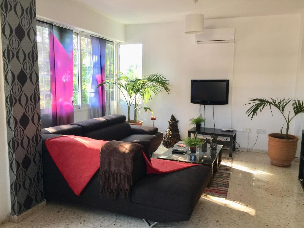 帕福斯Vangelios Apartments的带沙发和电视的客厅