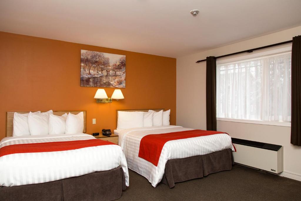 温莎大瀑布Hotel Robin Hood的酒店客房设有两张床和窗户。