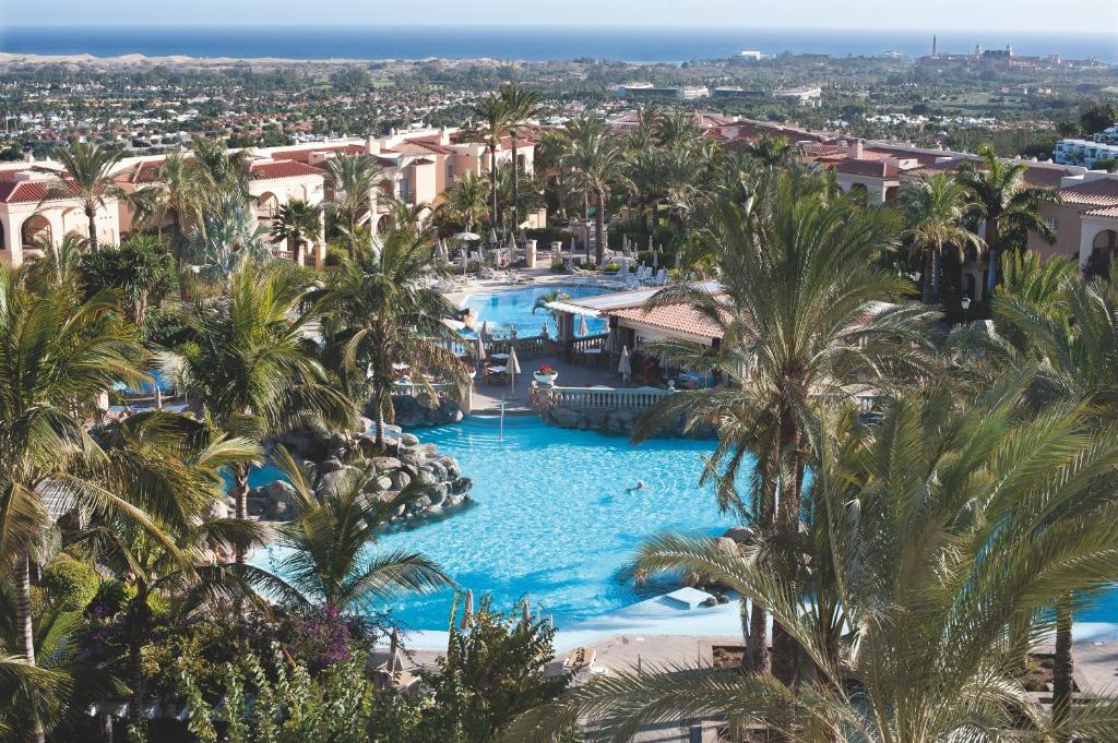 马斯帕洛马斯棕榈绿洲玛斯帕洛玛酒店的棕榈树度假村泳池的空中景致