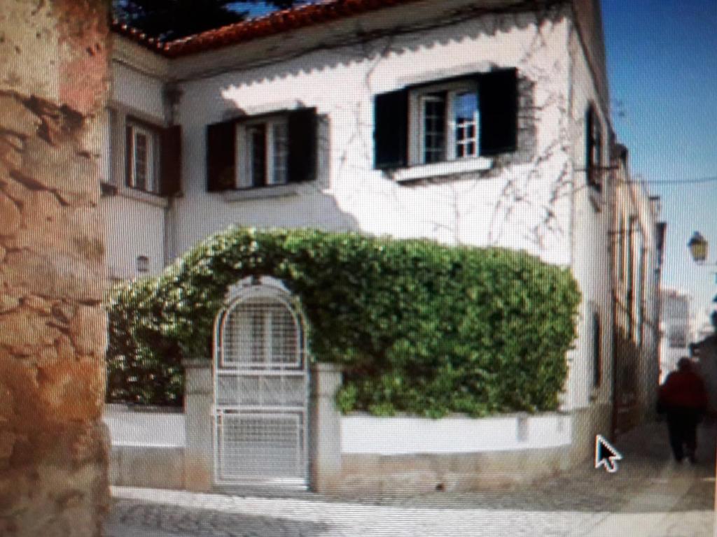 卡斯卡伊斯3 Bedroom Town House - Historic Centre of Cascais. 100 mts from the beach and centre of Cascais的一座有门的建筑,常春藤生长在它上