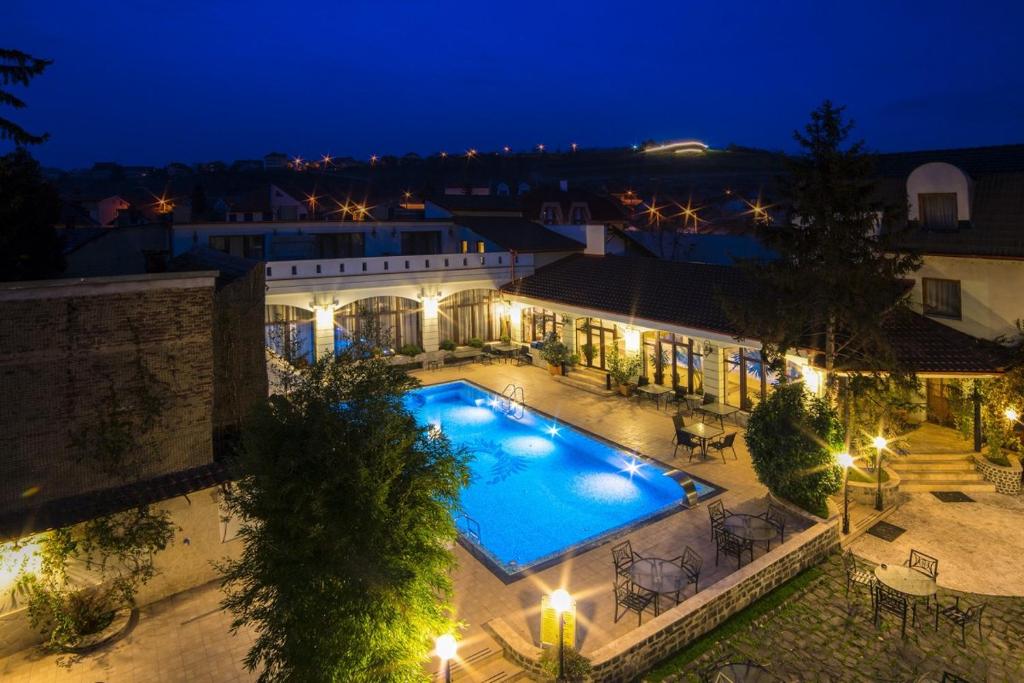 奥拉迪亚The Elite - Oradea's Legendary Hotel的享有游泳池的顶部景色