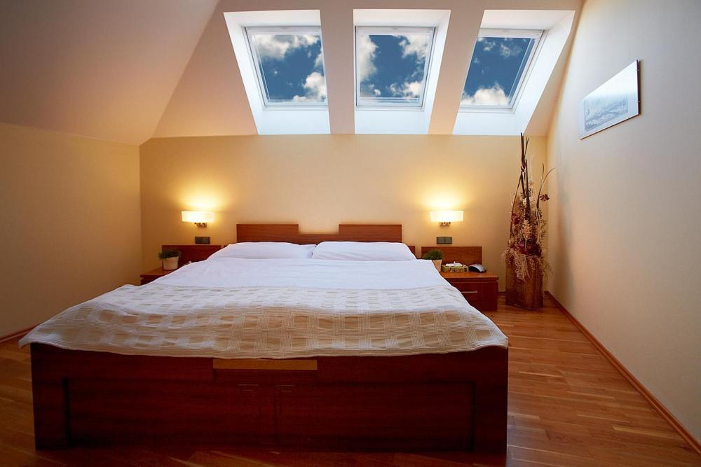 奥洛穆茨纳赫拉德膳食酒店的一间卧室设有一张大床和两个窗户