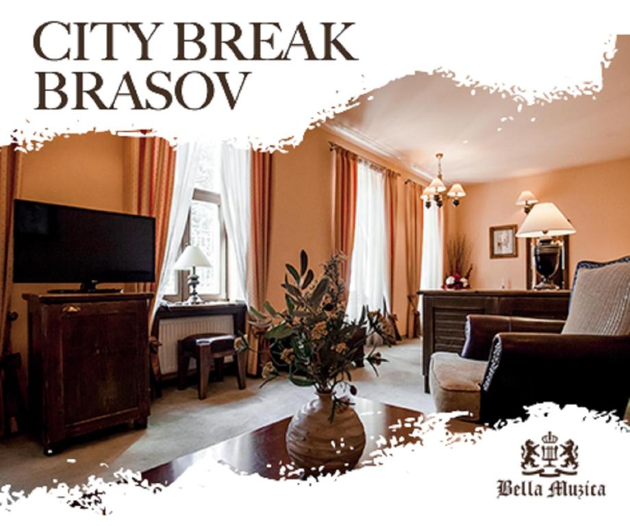 布拉索夫贝拉穆兹卡酒店的带沙发和电视的客厅