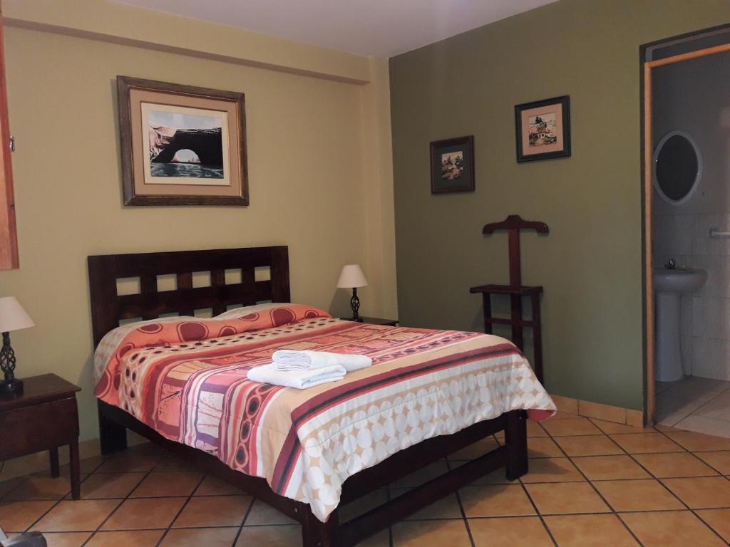 皮斯科科罗拉多坦博旅馆的一间卧室配有一张床和一个水槽