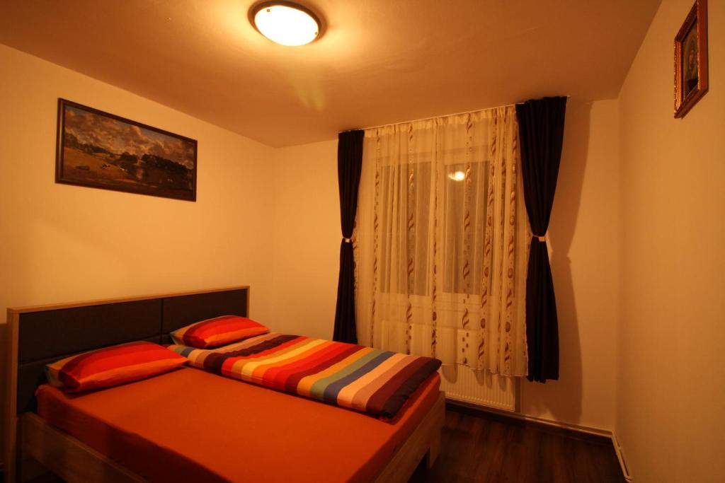 普雷代亚尔Orion的一间卧室设有两张单人床和一个窗户。