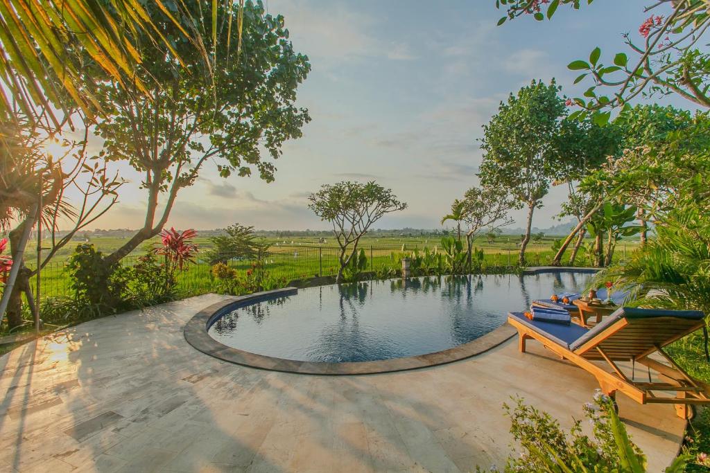 登巴萨Villa D'Carik Bali的花园中的一个游泳池