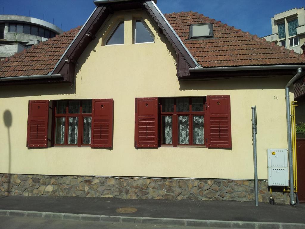布拉索夫罗扎公寓民宿的街上有红色百叶窗的房子