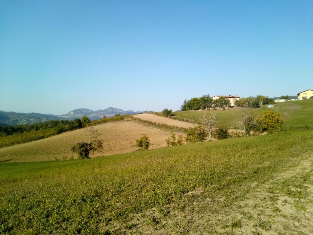 MonzunoAgriturismo Marzolara.的一片绿山,有一条土路