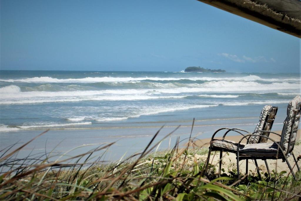 马库拉太平洋棕榈莫泰饭店的两把椅子坐在海边