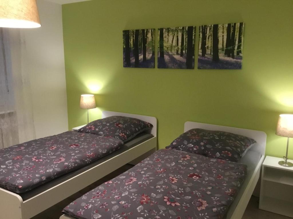 拉尔Sulzberg的绿墙客房内的两张床