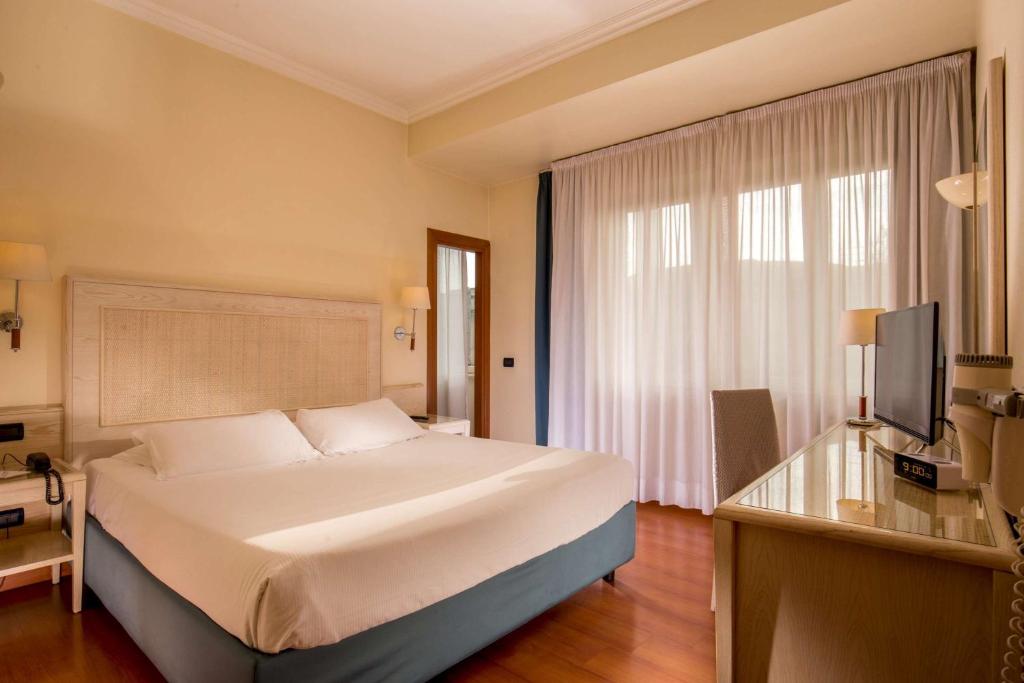 罗马贝斯特韦斯特格洛巴斯酒店的一间卧室配有一张大床和电视