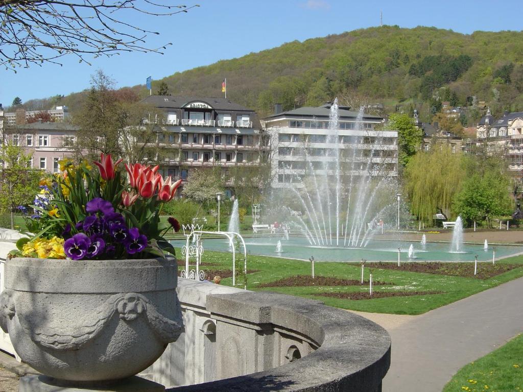 巴特基辛根BRISTOL Hotel Bad Kissingen的公园中央的喷泉