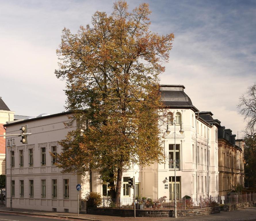 阿尔滕堡Villa Köhler Ferienwohnung的白色建筑前的树