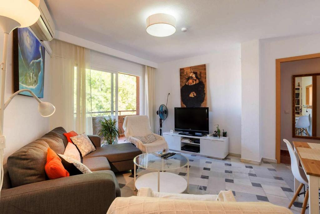 马拉加Apartamento con parking gratuito的带沙发和电视的客厅