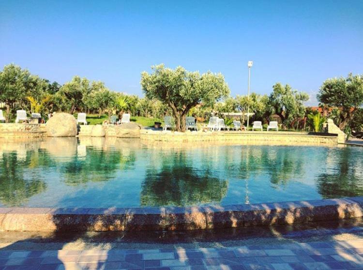 圣欧费米亚拉默齐亚阿格利特玛瑟利亚里斯酒店的公园里的一个大型水池