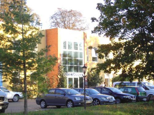 施特拉尔松德丹霍尔姆酒店的停在大楼前的一组汽车