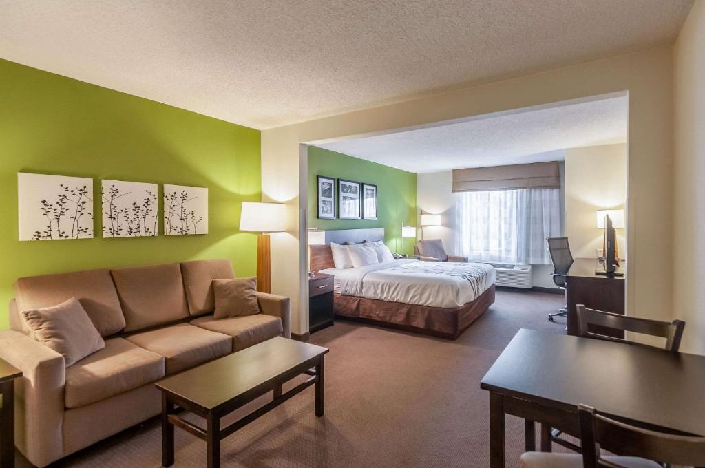 哈里森堡Sleep Inn & Suites Harrisonburg near University的酒店客房,配有床和沙发