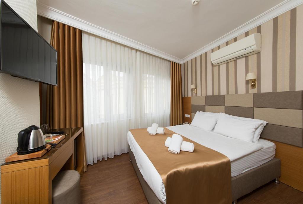 伊斯坦布尔伊斯坦布尔老城阿斯宫酒店的配有一张床和一台平面电视的酒店客房