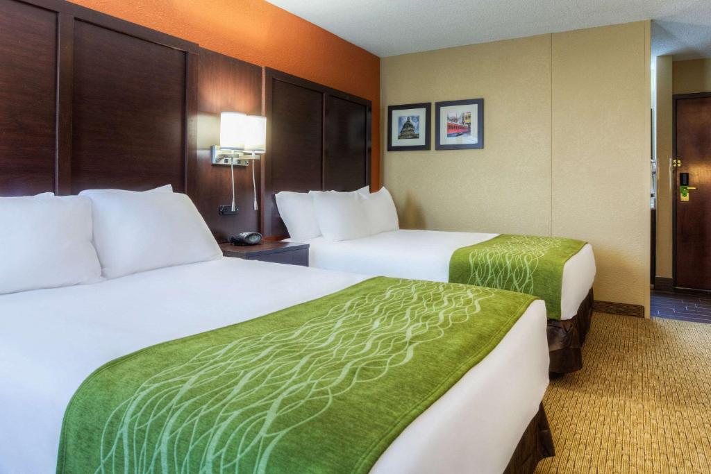 埃文斯维尔埃文斯维尔机场康福特茵酒店的配有两张床的酒店客房中的两张床