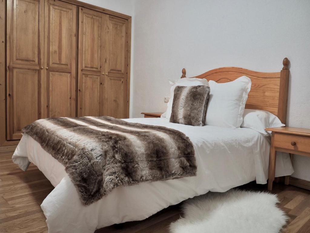 埃斯特里-德阿内乌Vora Riu的一间卧室配有一张带毯子和枕头的床。