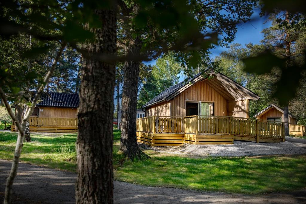 斯德哥尔摩First Camp City-Stockholm的小木屋设有门廊和甲板