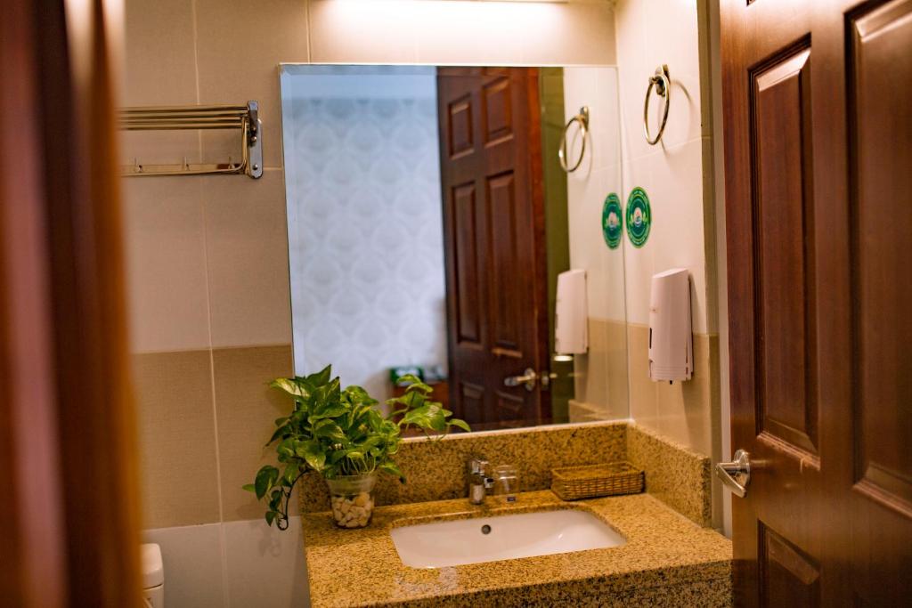 Cao Lãnh胡恩杜克酒店的一间带水槽和镜子的浴室