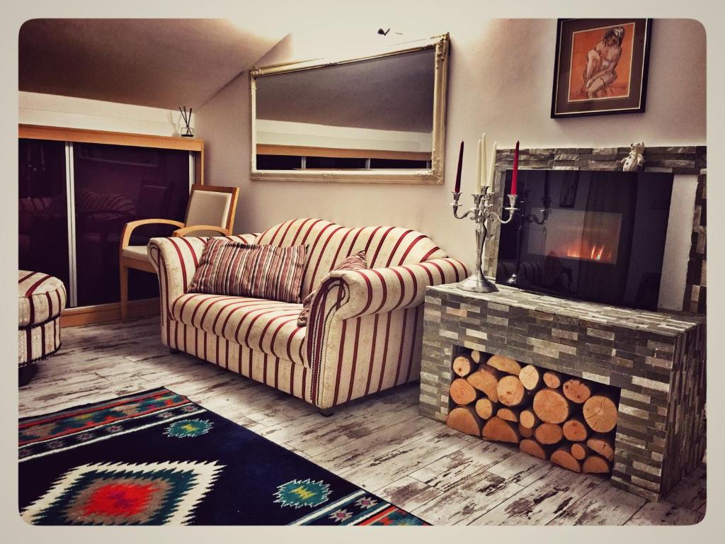 苏恰瓦Eco Travel的带沙发和壁炉的客厅