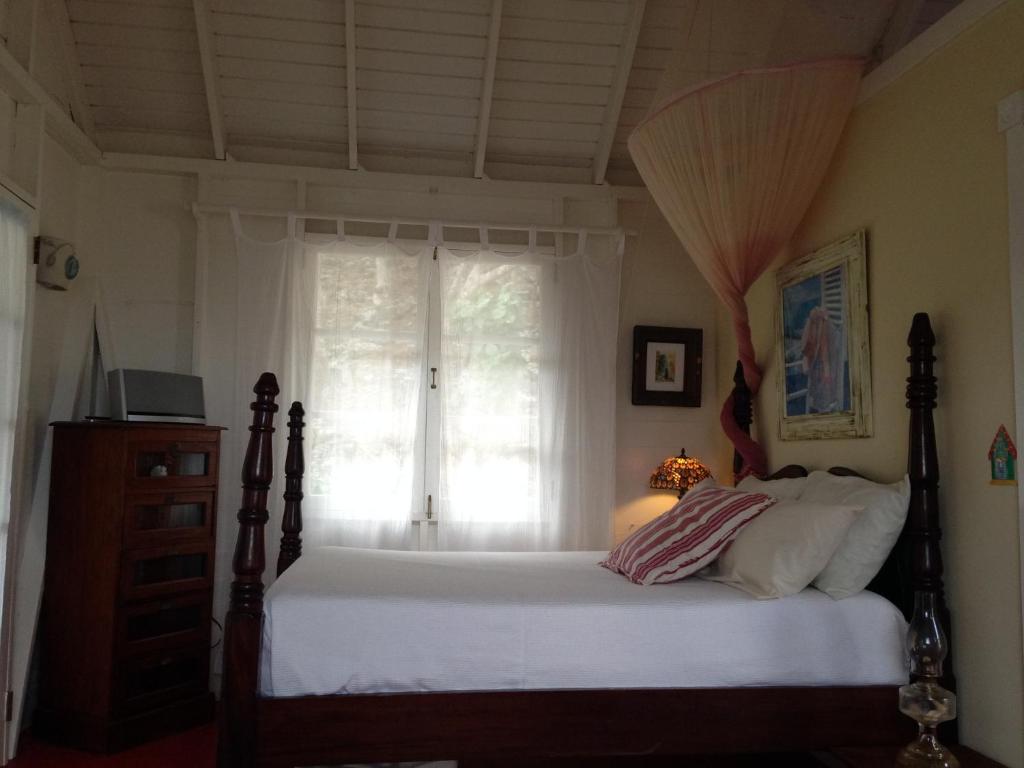 Five Islands VillageCalabash Cottage的一间卧室设有一张床和一个窗口