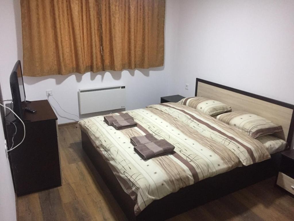 鲁塞Dunav Apart的一间卧室配有一张带两个枕头的床