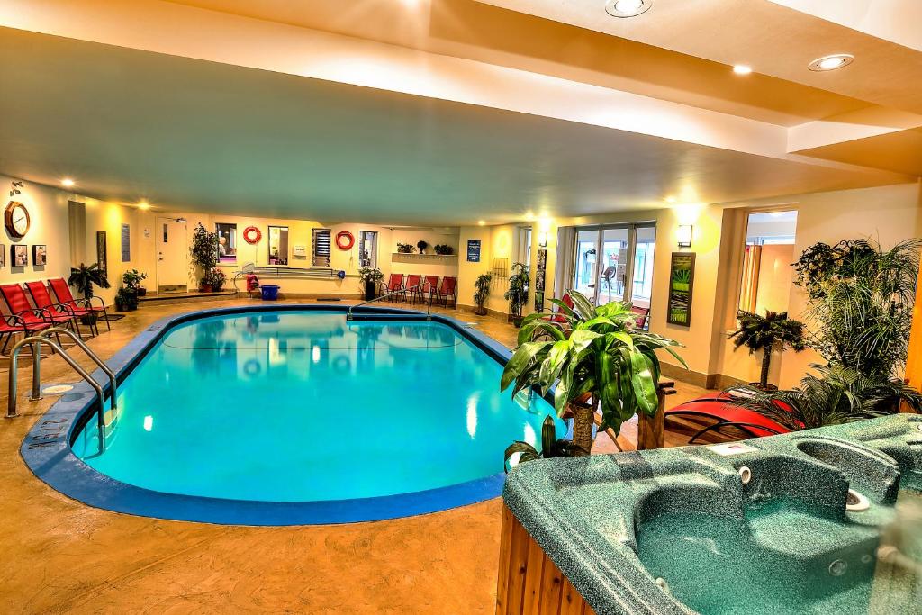 魁北克市凯特桂汽车旅馆的大型客房的大型游泳池,设有热水浴池